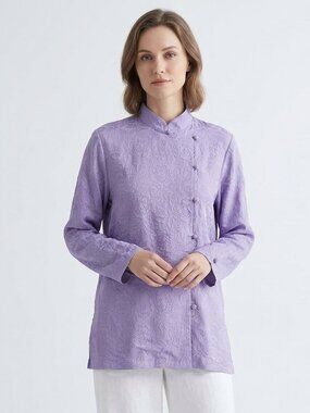 Yi Lin Blouse Lavender Silk Tunic Asian Floral Whimsical Minimalist M